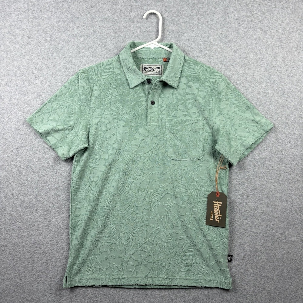 Howler Bros Polo Shirt Mens Small Mint Green Terry Plusherman Floral Beach NWT